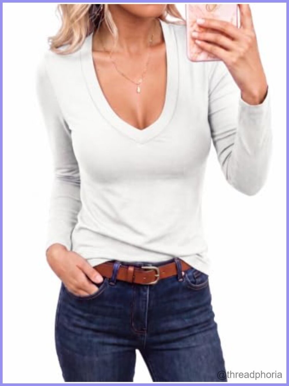 Womens V Neck Long Sleeve Slim Fit Tunic T Shirt Casual Top